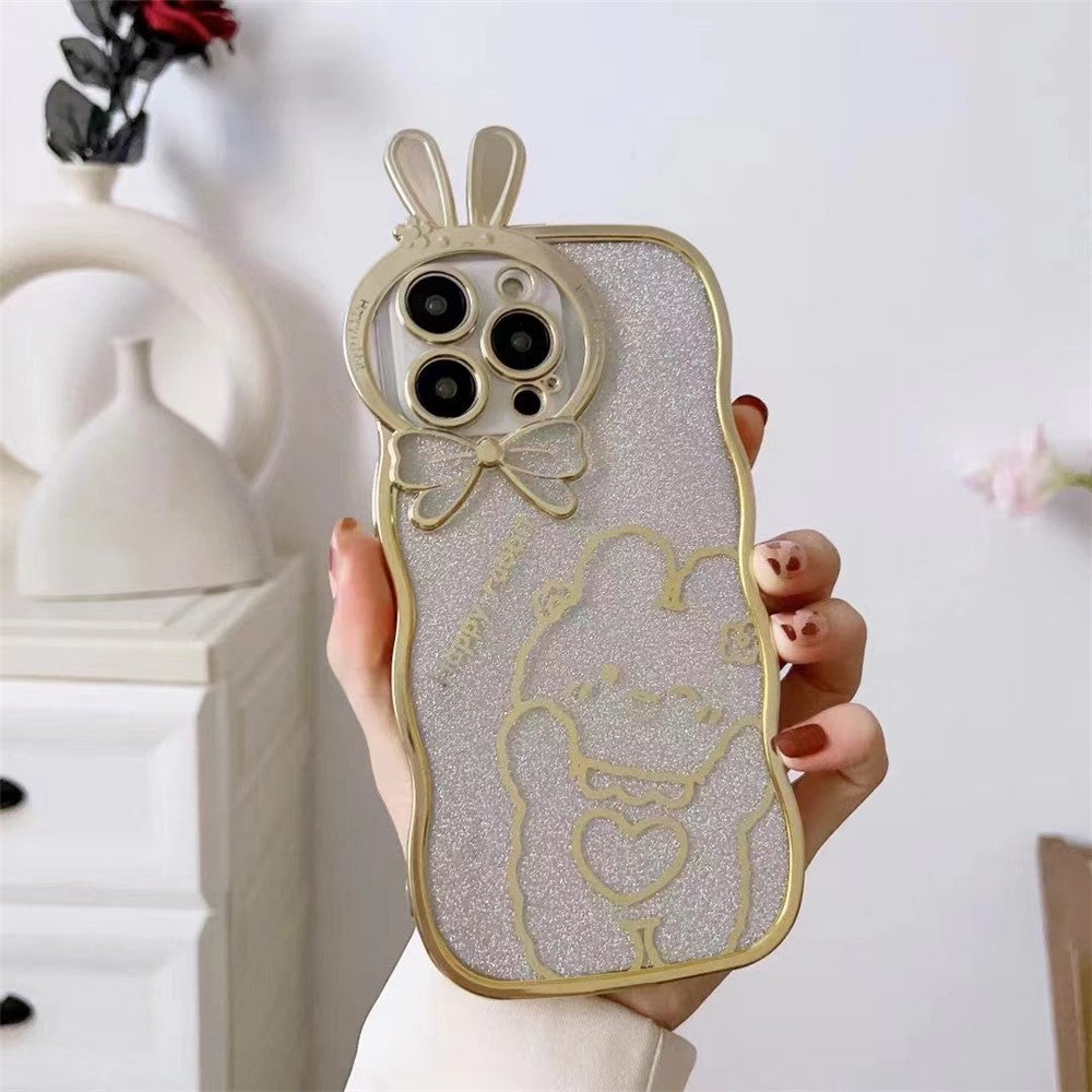 For iPhone 14 Pro Max Anti-fall Glitter Soft TPU Phone Back Cover Rabbit Design Electroplating Protective Phone Case
