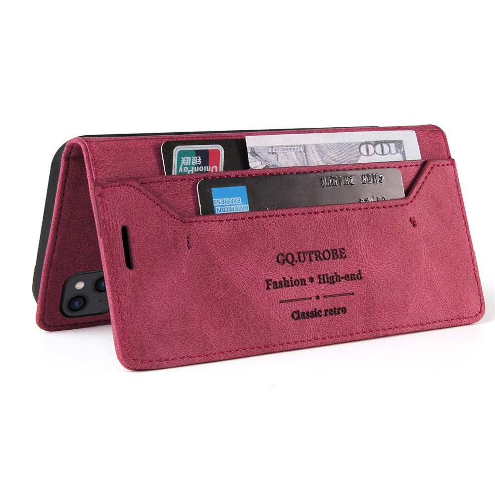 GQ.UTROBE 008 Series For iPhone 14 Plus Fall Proof RFID Blocking Skin-touch Feeling PU Leather Stand Wallet Phone Case