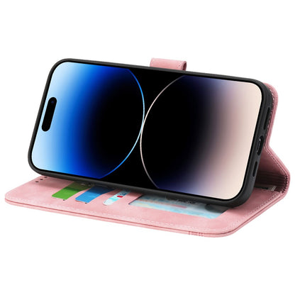 DIERFENG DF-03 for iPhone 14 Pro Max PU Leather Case Lines Imprinted Shockproof Phone Wallet Stand Cover