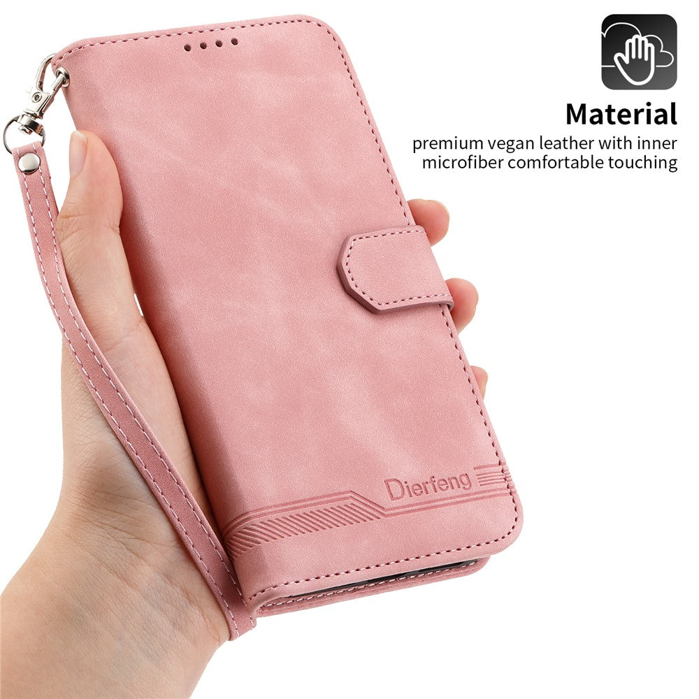 DIERFENG DF-03 for iPhone 14 Pro Max PU Leather Case Lines Imprinted Shockproof Phone Wallet Stand Cover