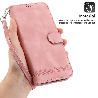 DIERFENG DF-03 for iPhone 14 Pro Max PU Leather Case Lines Imprinted Shockproof Phone Wallet Stand Cover