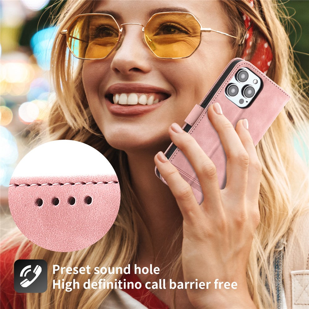 DIERFENG DF-03 for iPhone 14 Pro Max PU Leather Case Lines Imprinted Shockproof Phone Wallet Stand Cover