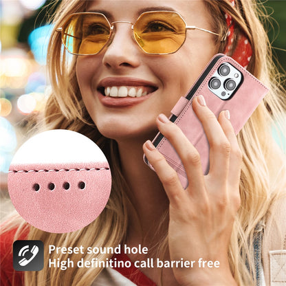 DIERFENG DF-03 for iPhone 14 Pro Max PU Leather Case Lines Imprinted Shockproof Phone Wallet Stand Cover