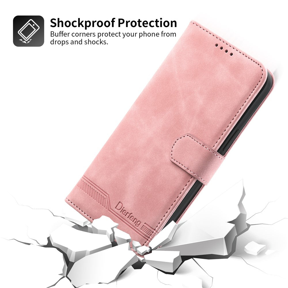 DIERFENG DF-03 for iPhone 14 Pro Max PU Leather Case Lines Imprinted Shockproof Phone Wallet Stand Cover