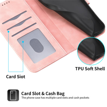 DIERFENG DF-03 for iPhone 14 Pro Max PU Leather Case Lines Imprinted Shockproof Phone Wallet Stand Cover