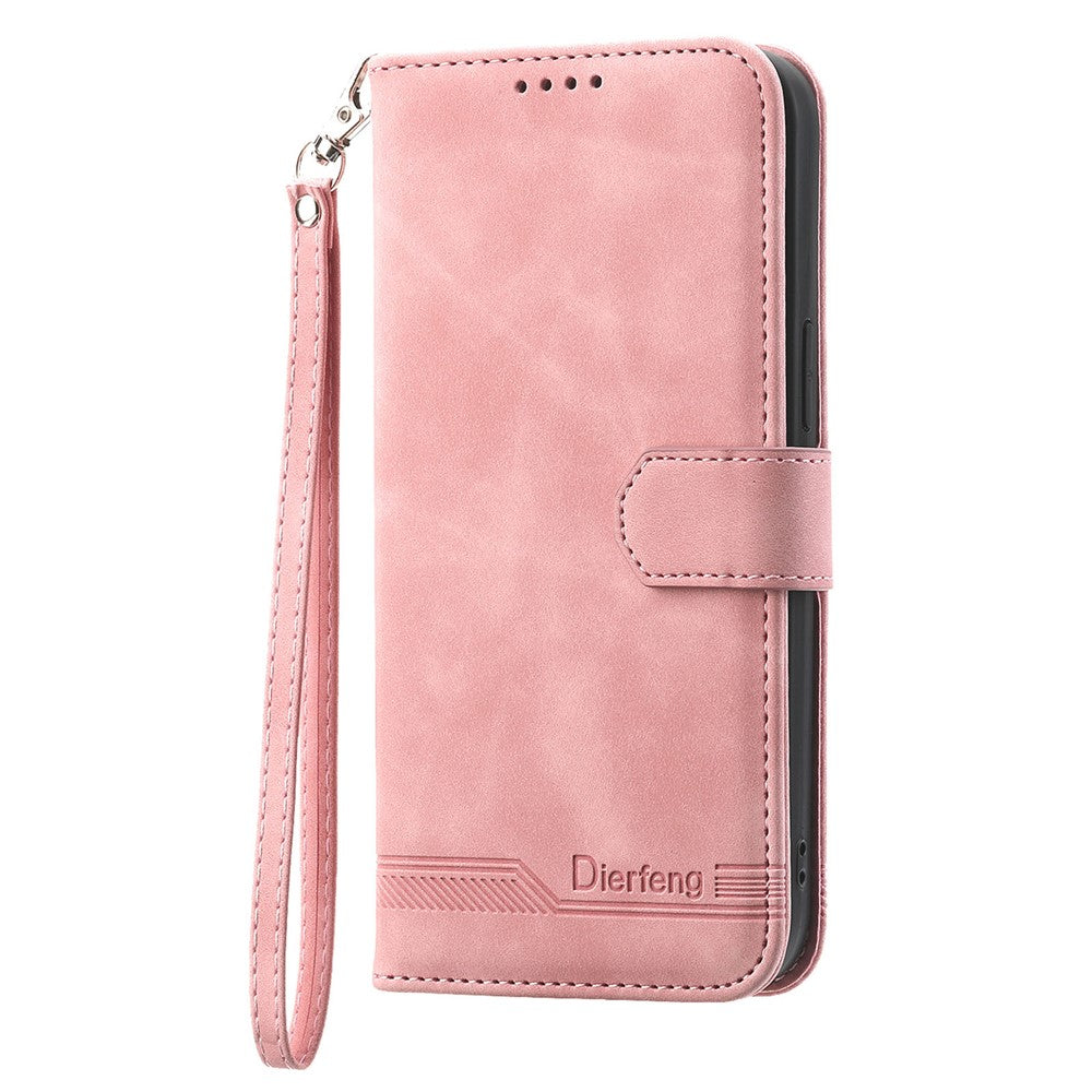 DIERFENG DF-03 for iPhone 14 Pro Max PU Leather Case Lines Imprinted Shockproof Phone Wallet Stand Cover