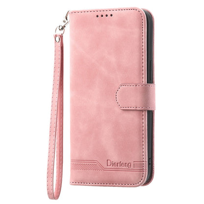 DIERFENG DF-03 for iPhone 14 Pro Max PU Leather Case Lines Imprinted Shockproof Phone Wallet Stand Cover