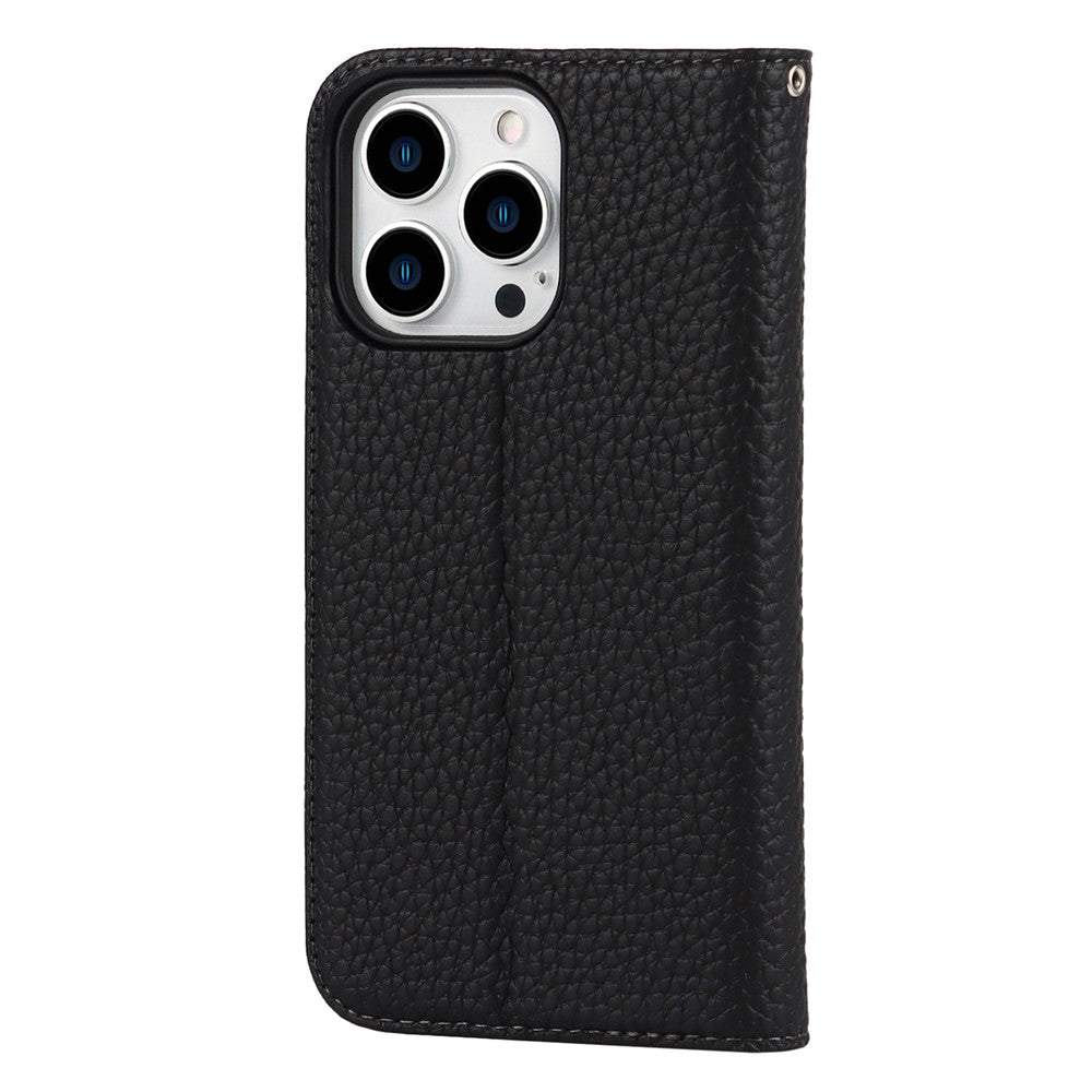 Full Protection Phone Case For iPhone 14 Pro Max, Litchi Texture Genuine Leather Cell Phone Cover Wallet Stand