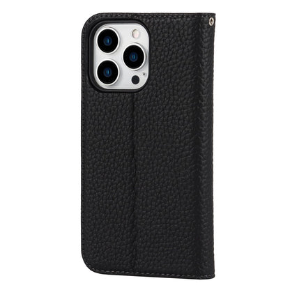 Full Protection Phone Case For iPhone 14 Pro Max, Litchi Texture Genuine Leather Cell Phone Cover Wallet Stand