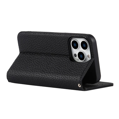 Full Protection Phone Case For iPhone 14 Pro Max, Litchi Texture Genuine Leather Cell Phone Cover Wallet Stand