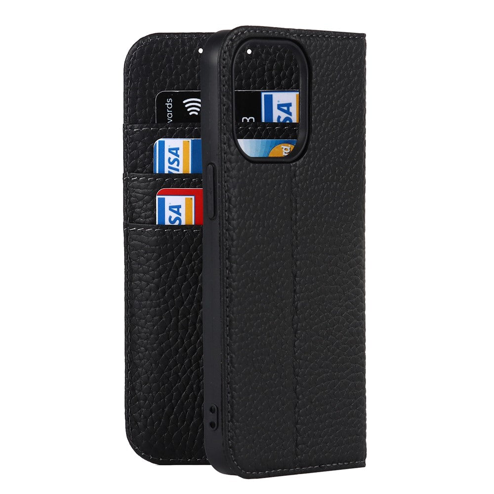 Full Protection Phone Case For iPhone 14 Pro Max, Litchi Texture Genuine Leather Cell Phone Cover Wallet Stand