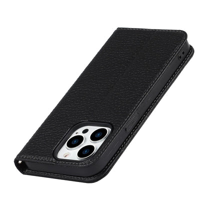 Full Protection Phone Case For iPhone 14 Pro Max, Litchi Texture Genuine Leather Cell Phone Cover Wallet Stand