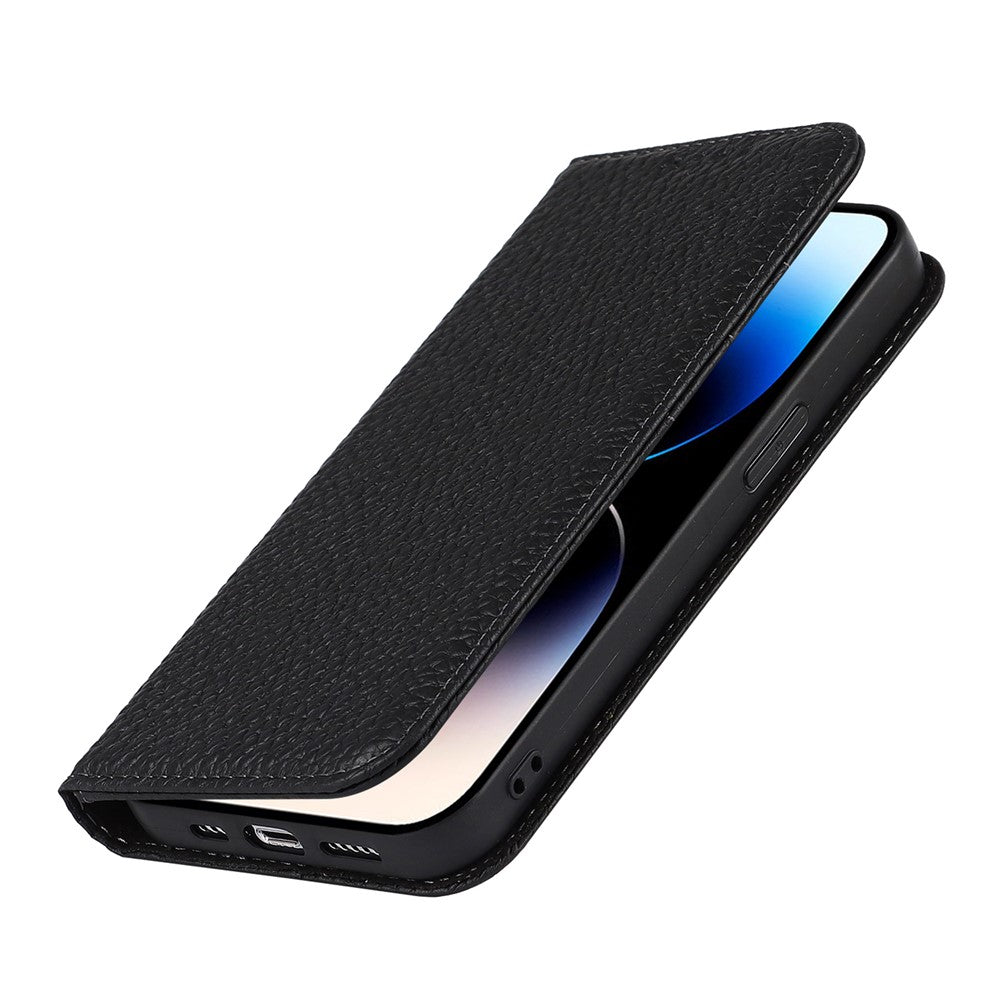 Full Protection Phone Case For iPhone 14 Pro Max, Litchi Texture Genuine Leather Cell Phone Cover Wallet Stand