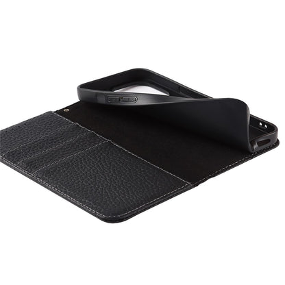 Full Protection Phone Case For iPhone 14 Pro Max, Litchi Texture Genuine Leather Cell Phone Cover Wallet Stand