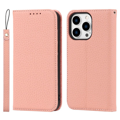 Full Protection Phone Case For iPhone 14 Pro Max, Litchi Texture Genuine Leather Cell Phone Cover Wallet Stand
