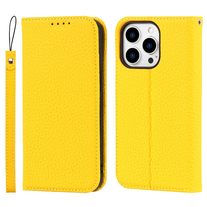 Full Protection Phone Case For iPhone 14 Pro Max, Litchi Texture Genuine Leather Cell Phone Cover Wallet Stand