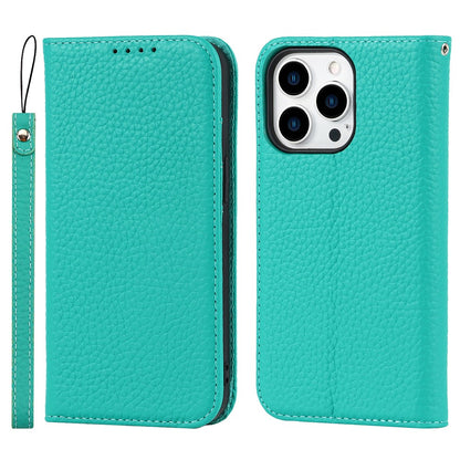 Full Protection Phone Case For iPhone 14 Pro Max, Litchi Texture Genuine Leather Cell Phone Cover Wallet Stand