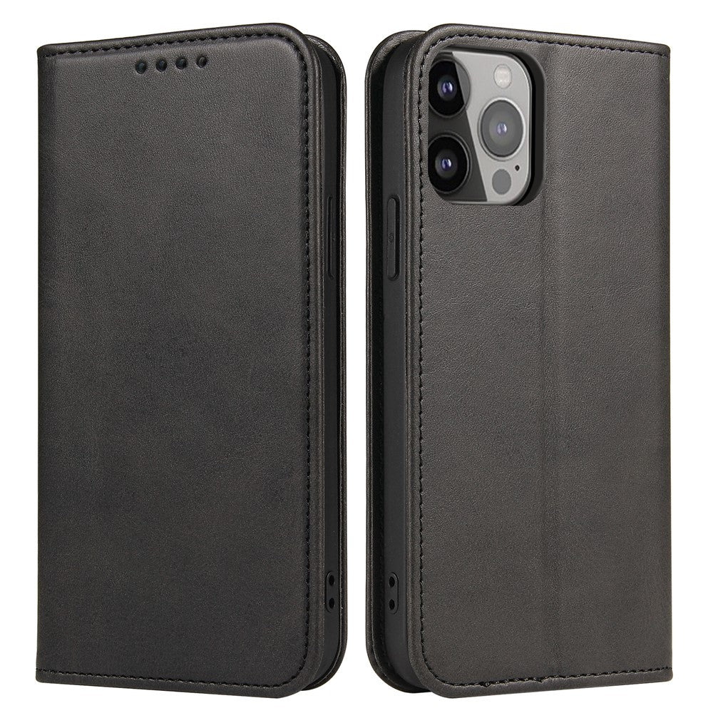 For iPhone 14 Pro Max Dustproof Phone Cover Wallet Magnetic Leather Stand Calf Texture Phone Case