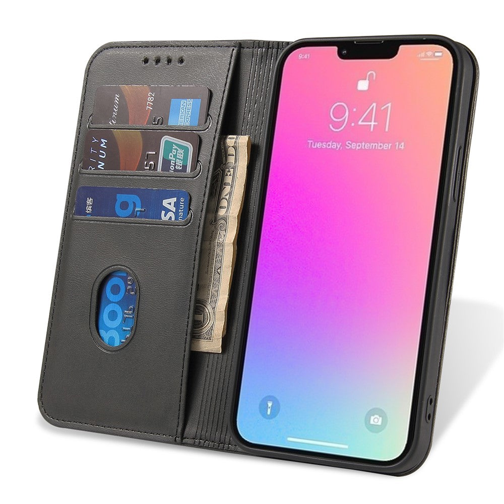 For iPhone 14 Pro Max Dustproof Phone Cover Wallet Magnetic Leather Stand Calf Texture Phone Case