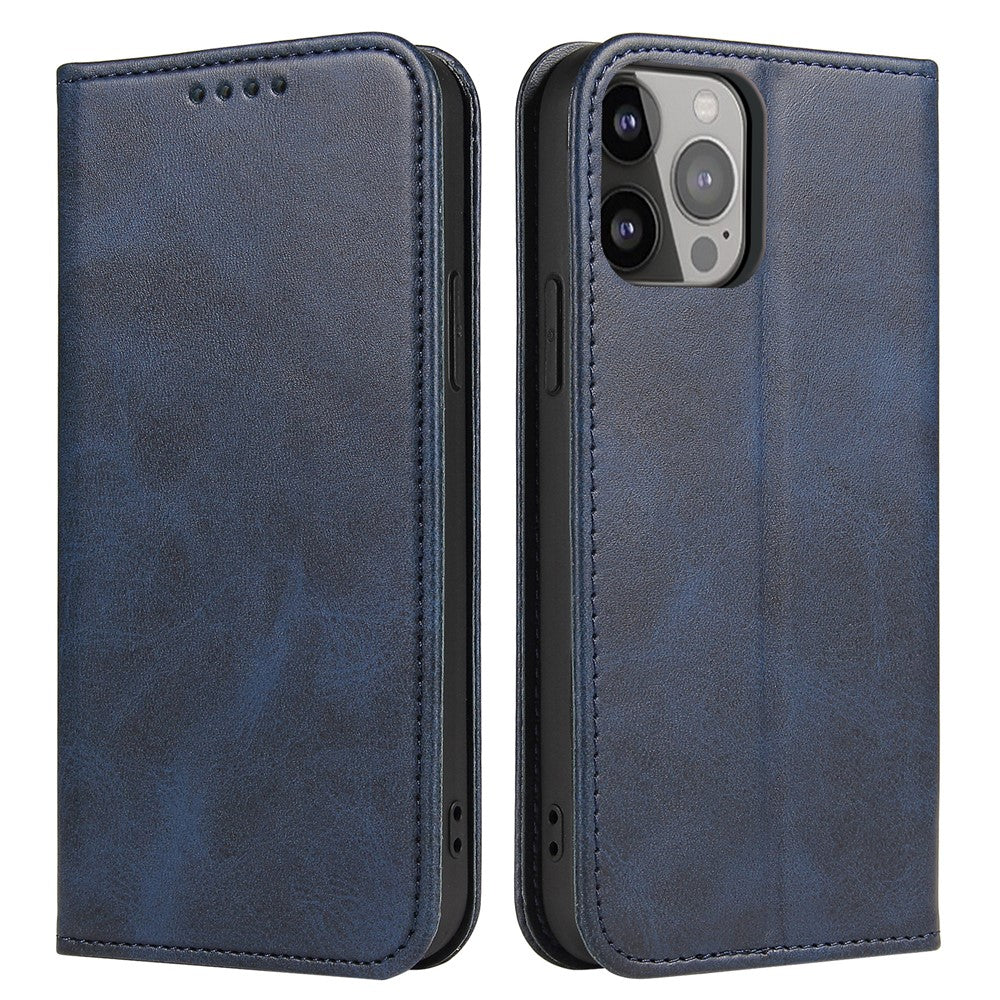 For iPhone 14 Pro Max Dustproof Phone Cover Wallet Magnetic Leather Stand Calf Texture Phone Case
