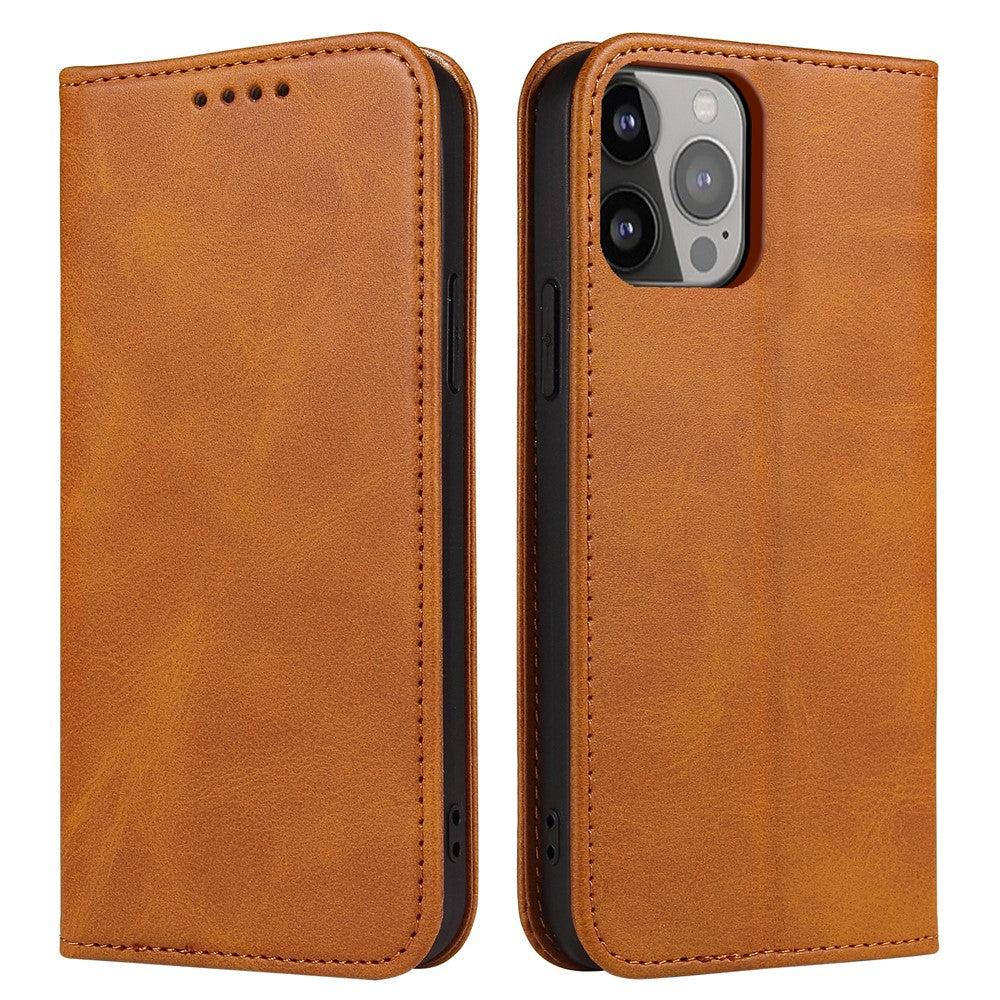 For iPhone 14 Pro Max Dustproof Phone Cover Wallet Magnetic Leather Stand Calf Texture Phone Case