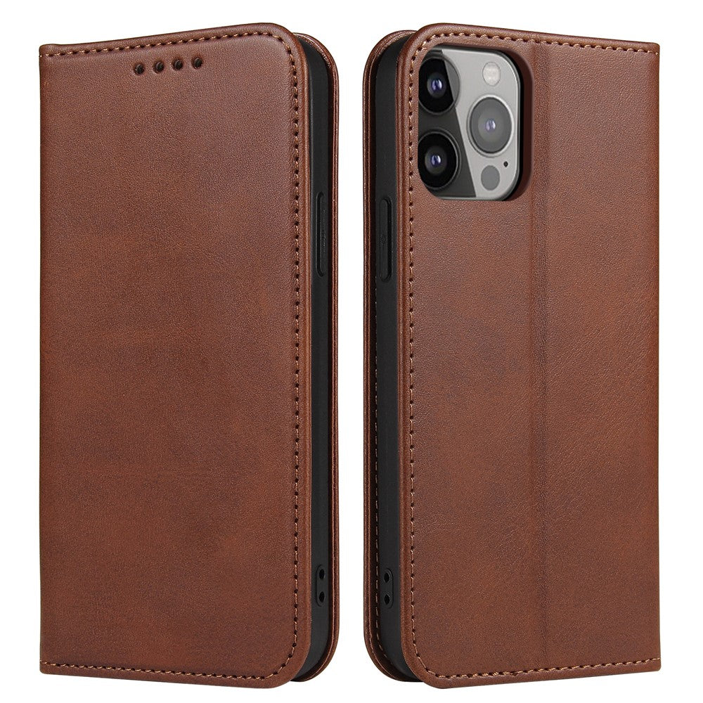 For iPhone 14 Pro Max Dustproof Phone Cover Wallet Magnetic Leather Stand Calf Texture Phone Case