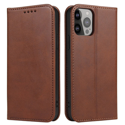 For iPhone 14 Pro Max Dustproof Phone Cover Wallet Magnetic Leather Stand Calf Texture Phone Case