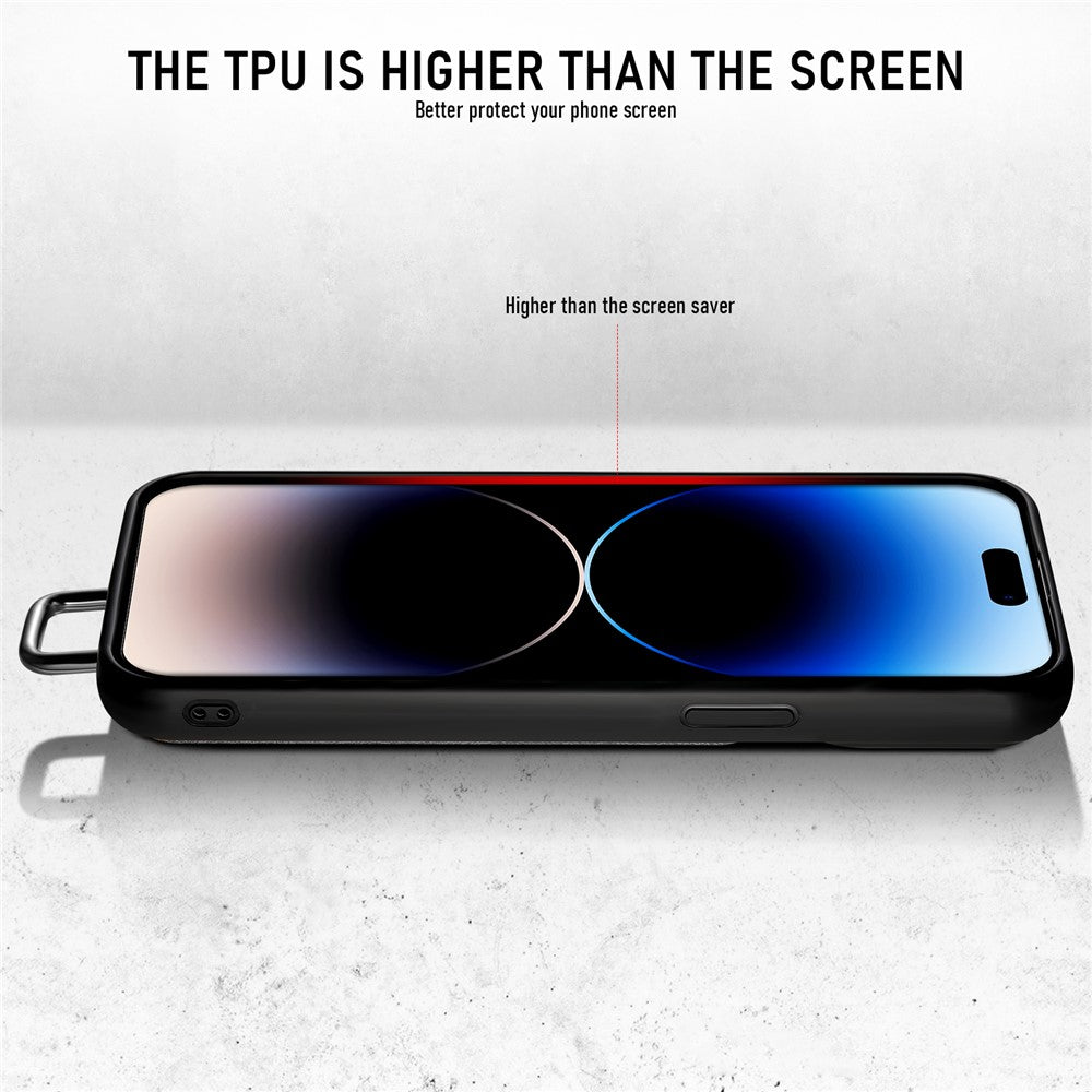 SUTENI H13 Phone Kickstand Case with Hand Strap for iPhone 14 Pro Max Card Holder Leather Coated PC + TPU Cover