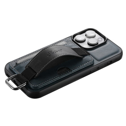 SUTENI H13 Phone Kickstand Case with Hand Strap for iPhone 14 Pro Max Card Holder Leather Coated PC + TPU Cover
