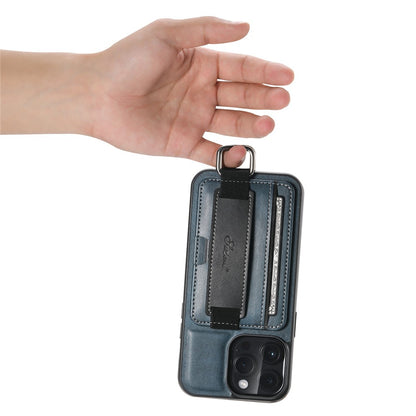 SUTENI H13 Phone Kickstand Case with Hand Strap for iPhone 14 Pro Max Card Holder Leather Coated PC + TPU Cover