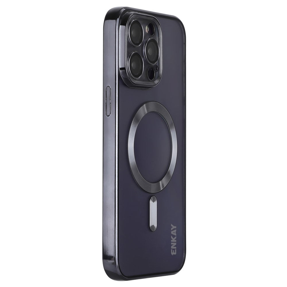 ENKAY HAT PRINCE For iPhone 14 Pro Max TPU Clear Phone Case Electroplating Magnetic Phone Cover with Lens Protection