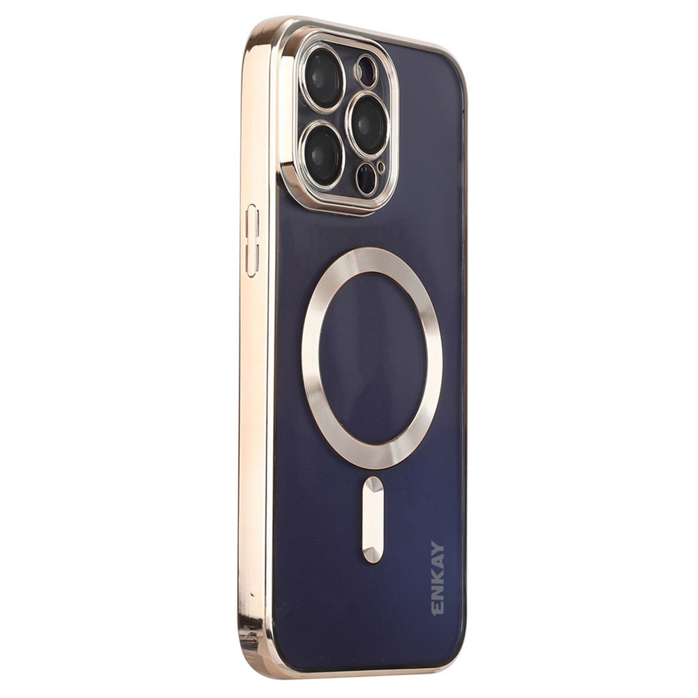 ENKAY HAT PRINCE For iPhone 14 Pro Max TPU Clear Phone Case Electroplating Magnetic Phone Cover with Lens Protection