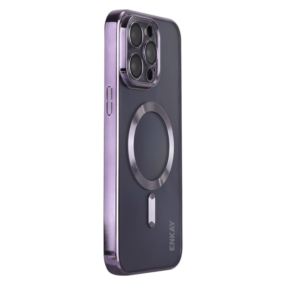 ENKAY HAT PRINCE For iPhone 14 Pro Max TPU Clear Phone Case Electroplating Magnetic Phone Cover with Lens Protection