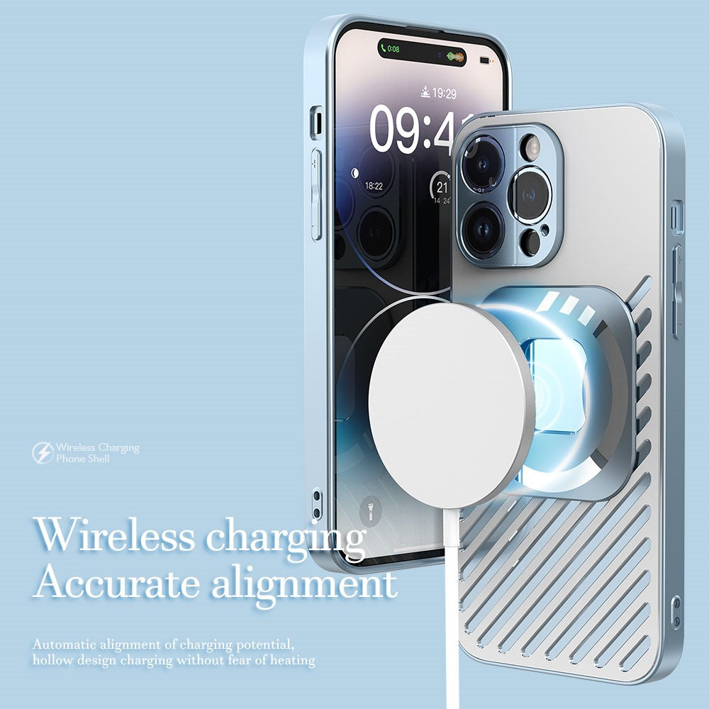 R-JUST SJ55 For iPhone 14 Pro Max Hollow Magnetic Phone Case TPU+PC+Metal Drop-proof Back Cover Compatible with MagSafe