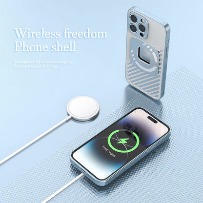R-JUST SJ55 For iPhone 14 Pro Max Hollow Magnetic Phone Case TPU+PC+Metal Drop-proof Back Cover Compatible with MagSafe