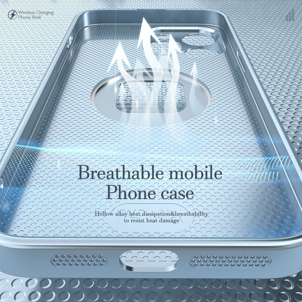 R-JUST SJ55 For iPhone 14 Plus TPU+PC+Metal Hollow Drop-proof Cover Magnetic Phone Case Compatible with MagSafe