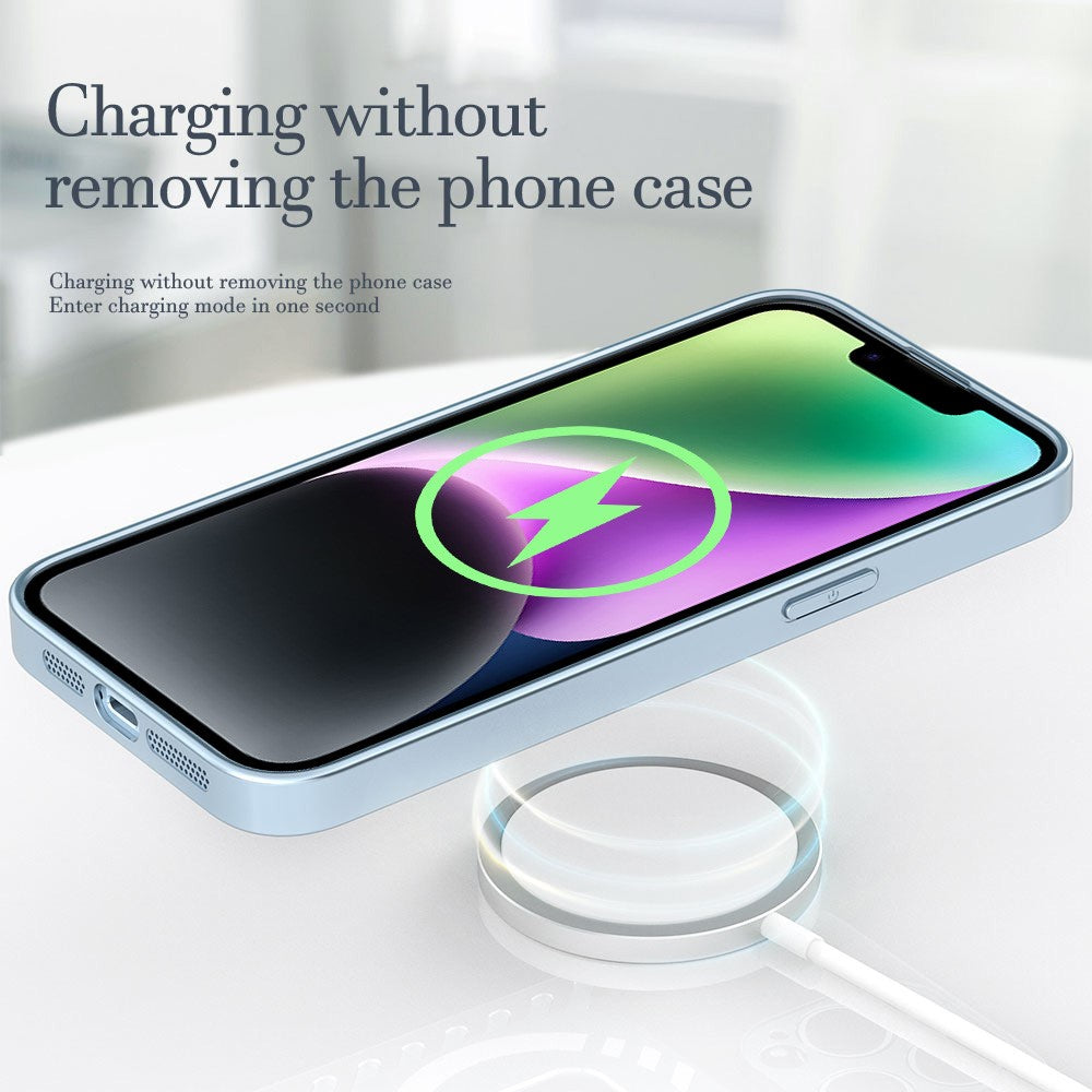 R-JUST SJ55 For iPhone 14 Plus TPU+PC+Metal Hollow Drop-proof Cover Magnetic Phone Case Compatible with MagSafe