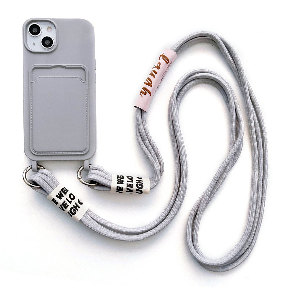 For iPhone 14 Plus Card Slot Phone Case Anti-Scratch Liquid Silicone Protective Phone Cover with Hanging Strap