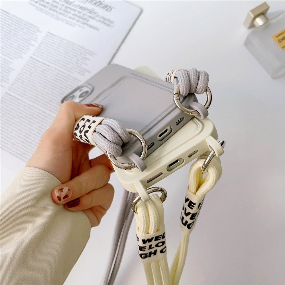For iPhone 14 Plus Card Slot Phone Case Anti-Scratch Liquid Silicone Protective Phone Cover with Hanging Strap