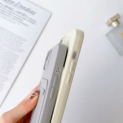 For iPhone 14 Plus Card Slot Phone Case Anti-Scratch Liquid Silicone Protective Phone Cover with Hanging Strap