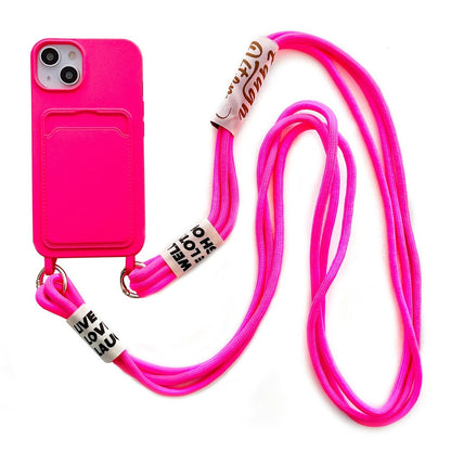 For iPhone 14 Plus Card Slot Phone Case Anti-Scratch Liquid Silicone Protective Phone Cover with Hanging Strap
