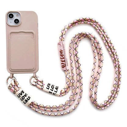 For iPhone 14 Plus Card Slot Phone Case Anti-Scratch Liquid Silicone Protective Phone Cover with Hanging Strap