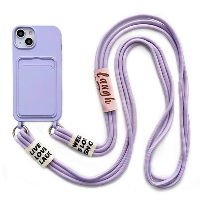 For iPhone 14 Plus Card Slot Phone Case Anti-Scratch Liquid Silicone Protective Phone Cover with Hanging Strap
