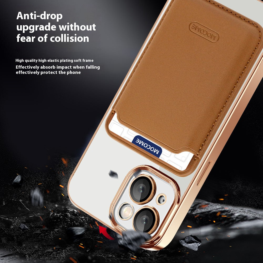 For iPhone 14 Anti-Drop Magnetic Back Cover TPU + PC Phone Case with Card Bag