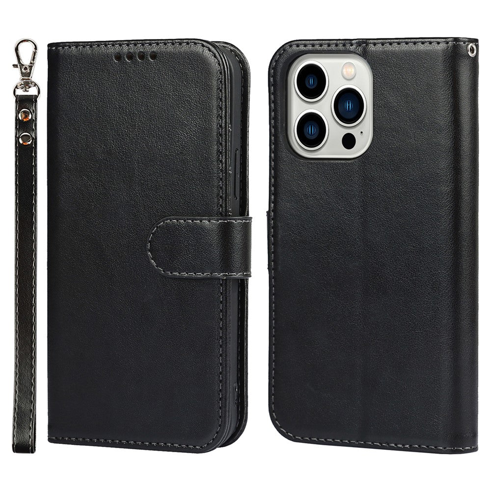 For iPhone 14 Pro Max Leather Phone Cover R61 Texture Felled Seam Phone Case with Wallet Stand