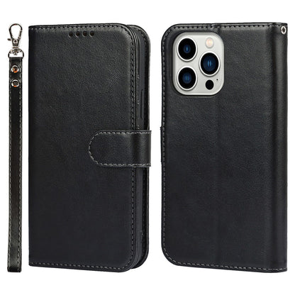 For iPhone 14 Pro Max Leather Phone Cover R61 Texture Felled Seam Phone Case with Wallet Stand