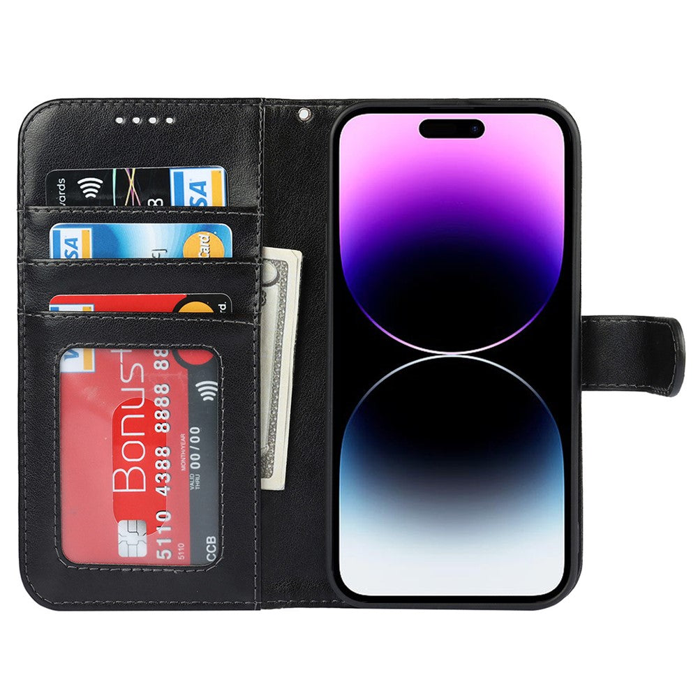 For iPhone 14 Pro Max Leather Phone Cover R61 Texture Felled Seam Phone Case with Wallet Stand