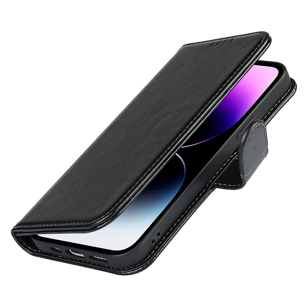 For iPhone 14 Pro Max Leather Phone Cover R61 Texture Felled Seam Phone Case with Wallet Stand
