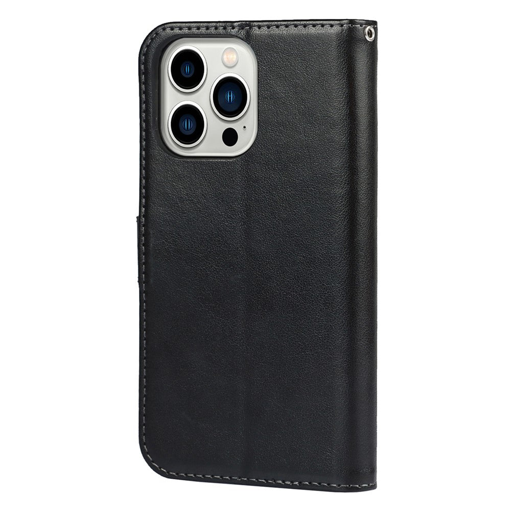 For iPhone 14 Pro Max Leather Phone Cover R61 Texture Felled Seam Phone Case with Wallet Stand