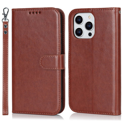 For iPhone 14 Pro Max Leather Phone Cover R61 Texture Felled Seam Phone Case with Wallet Stand